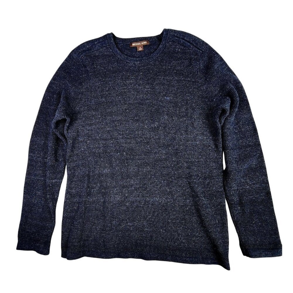 Michael Kors Mens Sweater Medium Navy Blue Wool Cotton Crew Neck Pullover Preppy